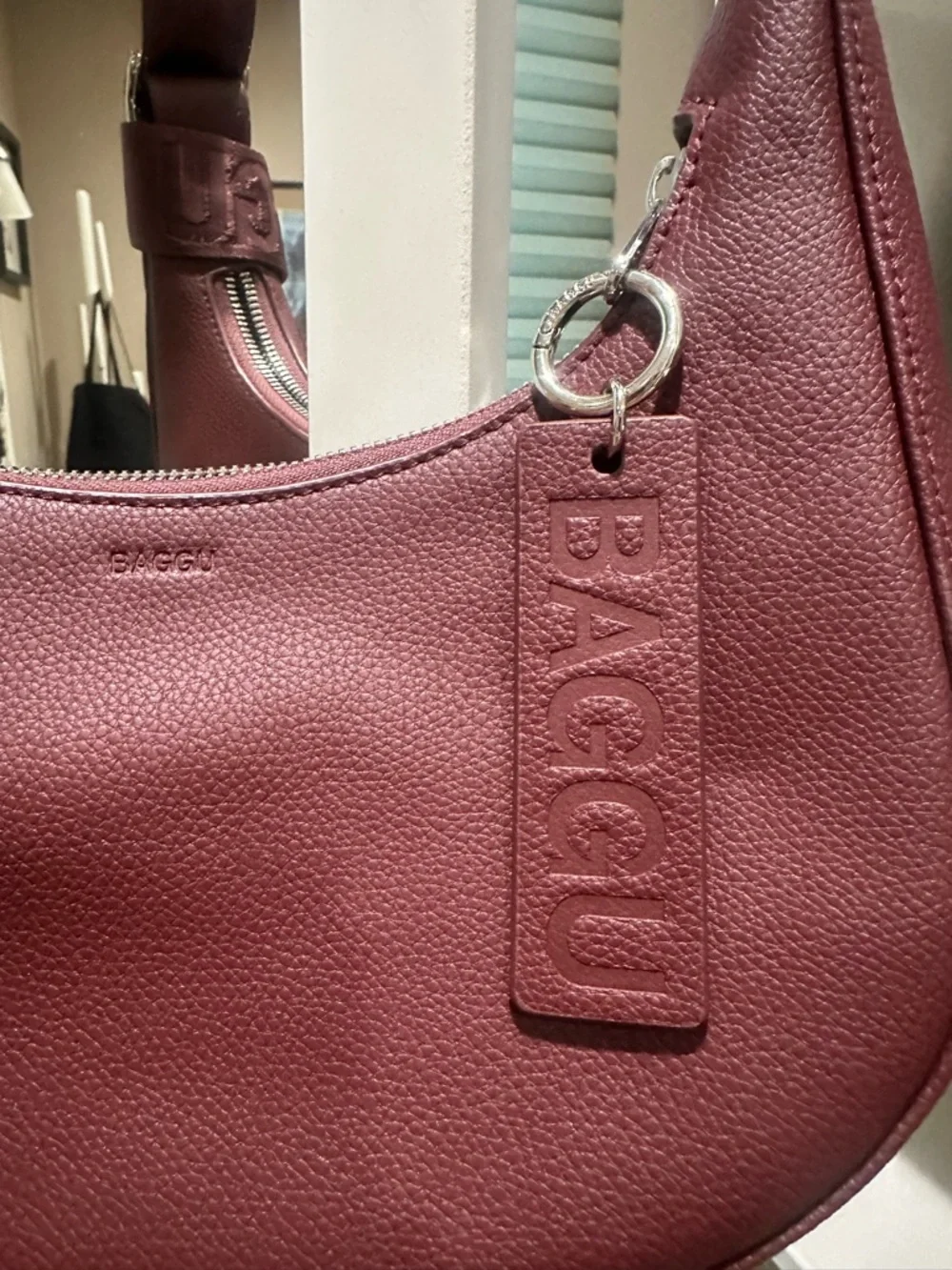 Baggu small recycled leather Crescent bag in Mahogany - Picture 2 of 10